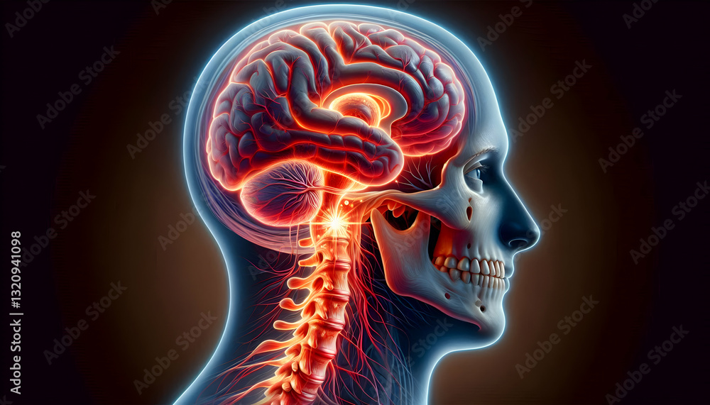 Medical science An illustration showing the brain and spinal cord, with ...