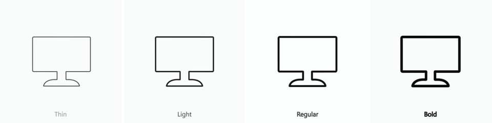 Computer monitor icon. Thin, Light Regular And Bold style design isolated on white background