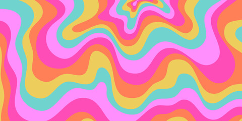 Leinwandbilder - Cool Y2k Abstract Colorful Wavy Texture Vector Design Art. Groovy Psychedelic Rainbow Pattern. Trippy Pop Art illustration.