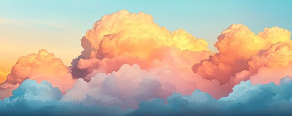 Poster - Pastel color illustration abstract background idea. Vibrant and colorful clouds at sunset create a serene and dreamy atmosphere.