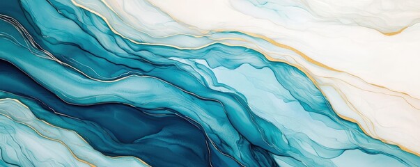 Poster - Waterscape abstract background idea. Abstract fluid art showcasing flowing waves in tranquil blue and soft cream hues.