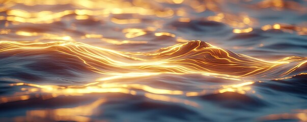 Poster - Vibrant color art abstract background concept. Captivating golden waves reflecting light in a serene water environment.