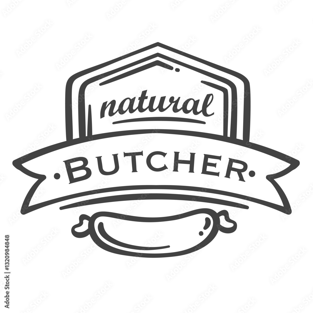 Butchers logo with sausage made from natural meat line icon. Outline ...