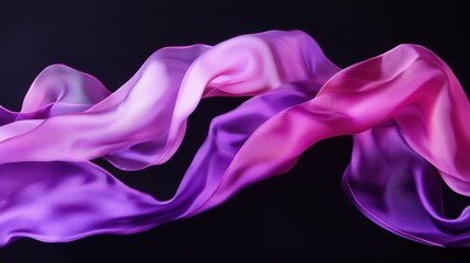 Fototapete - abstract composition of fluid, glossy fabric ribbons in neon purple and pink shades, elegantly twisting and turning with a sense of motion, soft gradient light, concept of visual art, fashion