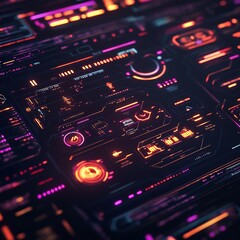 Futuristic HUD interface, data streams, digital display, technology background, website design