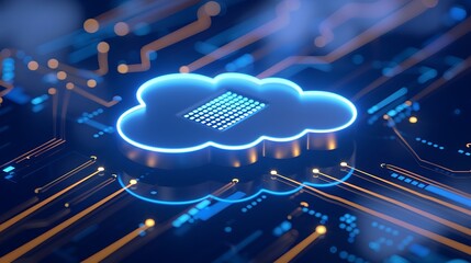 Wall Mural - futuristic cloud computing concept with glowing circuits and digital patterns over a dark background