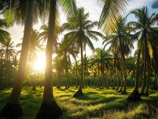 Wall Mural - sun-drenched oasis, a lush palm grove beckons with tranquil serenity