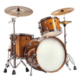 Wooden drum set with cymbals and hardware isolated on transparent background, cutout png