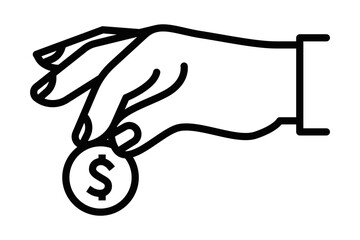 Wall Mural - hand holding coin icon, black outline vector. editable stroke.