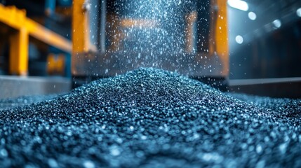 Fototapete - Particles of synthetic material are being processed in a state-of-the-art petrochemical refinery. Automated machinery enhances efficiency in production where engineering meets innovation.