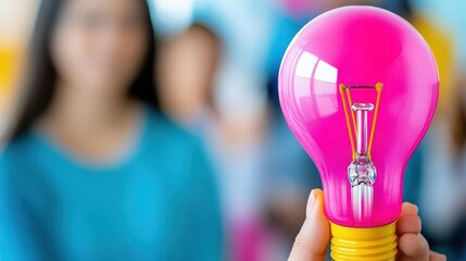 Poster - A glowing light bulb held gently in a hand symbolizing ideas and creativity illuminating the concept of innovation