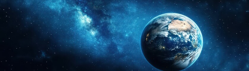 Stunning view of earth from outer space with vibrant blue oceans and white cloud cover against the infinite black void