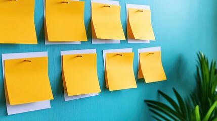Fototapete - Colorful sticky notes pinned on a wall creating an organized and creative workspace for ideas and brainstorming sessions