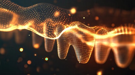 Aufkleber - Dynamic abstract background showcasing glowing golden waves representing the healing and strengthening process of dental implants with futuristic light streaks