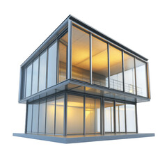 Aufkleber - Modern glass building with sleek design and warm interior lighting