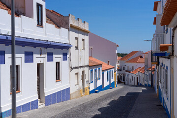 Naklejka na meble Street of the beautiful fishing village of Vilanova de Milfontes in the Alentejo region of Portugal in a sunny day.