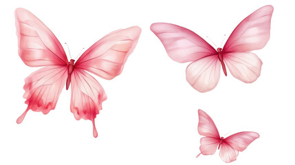 Pink butterflies in watercolor style isolated on white background