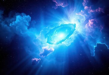 Wall Mural - Abstract cosmic nebula, glowing blue energy rays, universe, digital art