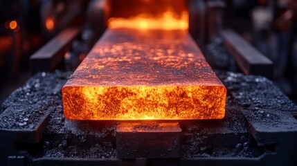 Fototapete - Hot molten steel is being processed in a factory environment, where skilled workers utilize engineering techniques for shaping and casting.
