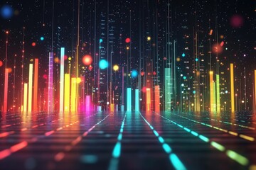 Wall Mural - abstract futuristic cityscape with vibrant data streams