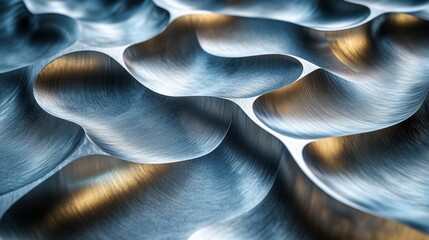 Fototapete - Close-up view of a metal surface with intricate, wavy patterns reflecting light, highlighting advanced machining and engineering processes used in manufacturing steel and aluminum components.