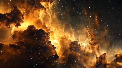 Stunning cosmic landscape showcasing vibrant orange and black nebulae in space