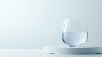 Wall Mural - Crystal clear refreshment, a glass of pure water on pristine white surface,hydration and purity in every drop