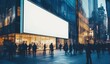 © alinea - Busy city street scene, large blank billboard in front of retail store
