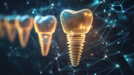 Aufkleber - Dynamic abstract background with glowing golden waves representing the healing process of dental implants with futuristic light streaks