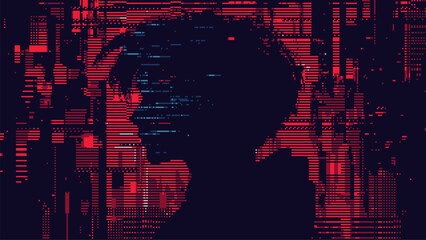 Wall Mural - abstract glitch effect background. head silhouette. digital art. pixel glitch texture. data visualiz