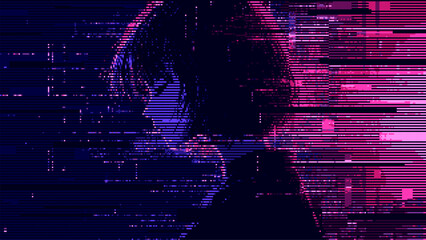 Wall Mural - abstract glitch effect background. head silhouette. digital art. pixel glitch texture. data visualiz