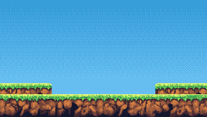 Wall Mural - 8-bit pixel art game level background. side scrolling game. blue sky. simple game map template. 2d r
