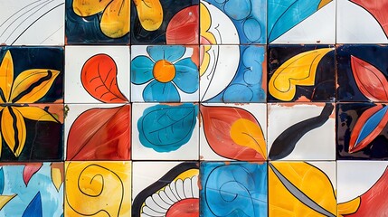 Wall Mural - colorful decorative ceramic tiles with floral patterns and vibrant colors for artistic home design