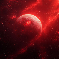 Wall Mural - Vivid red planet illuminated against a cosmic backdrop in a generative AI created artwork. Generative AI
