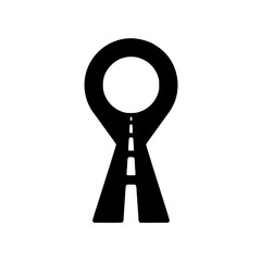 Wall Mural - a graphic -colored sign for a road map using a pin with a road image pointing downwards stands out a
