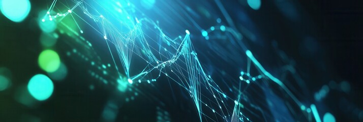 Leinwandbilder - Dynamic background of trend lines merging into a data grid highlighting political and economic analysis with blue and green tones