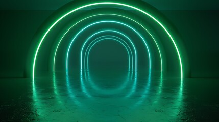 Wall Mural - futuristic neon arches creating a tranquil space with soft glow and reflections in a dark environmen
