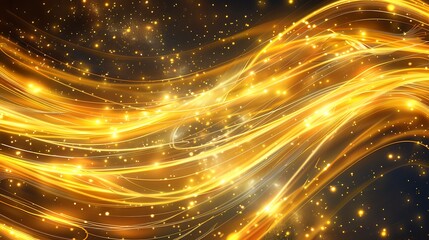 Wall Mural - Golden Light Trails with Sparkling Effects on Dark Background for Use in Design and Creative Projects