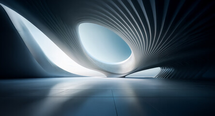 Poster - Futuristic abstract architecture featuring smooth curves and dynamic light. Modern space with organic forms and a play of shadow and light.