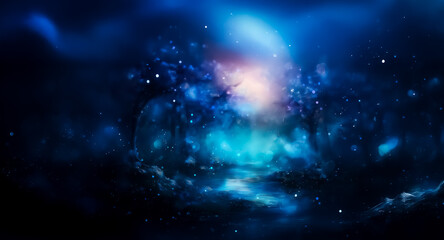 Poster - A mesmerizing cosmic vista unfolds, showcasing swirling dark blue and white nebulae.  A soft, ethereal glow emanates from the center, creating a dreamy and abstract space scene.