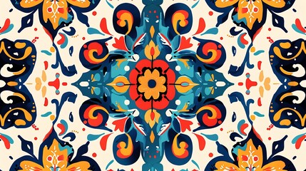 Wall Mural - intricate floral pattern with bright colors and symmetrical design in a modern artistic style