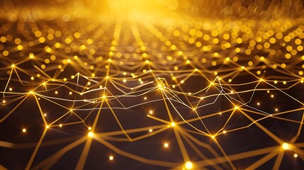 Wall Mural - Abstract golden light background with glowing particles in a digital network for technology and design concepts
