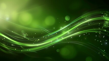 Wall Mural - abstract green background with flowing light waves and bokeh effects in soft glow design
