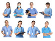 © New Africa - Medical nurses in uniforms on white background, set