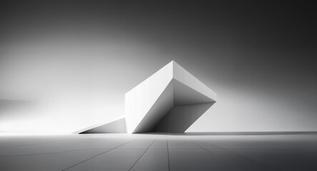 Poster - Abstract white geometric form. Modern architectural structure with sharp edges, minimalist design against gradient backdrop.