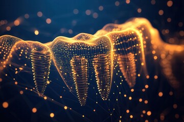 Aufkleber - Dynamic abstract background with glowing golden waves depicting the healing and strengthening process of dental implants with futuristic light streaks