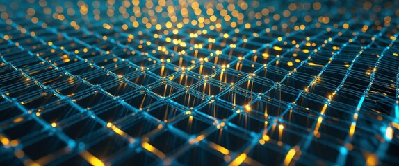 cyan mesh grid glowing light rays on yellow dark background motion and energy concept modern and futuristic digital abstract artwork background