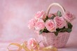 © Veronica - Soft pink roses in a delicate pink basket on a pastel background, Generative AI