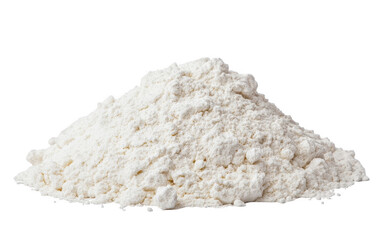 white flour piled on a clean surface showcases its fine texture and purity, ready for baking and coo