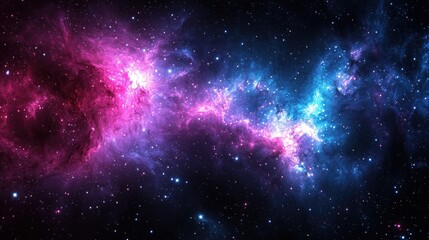 Colorful cosmic nebula illuminated by stars in deep space showcasing a vibrant mix of pink and blue hues